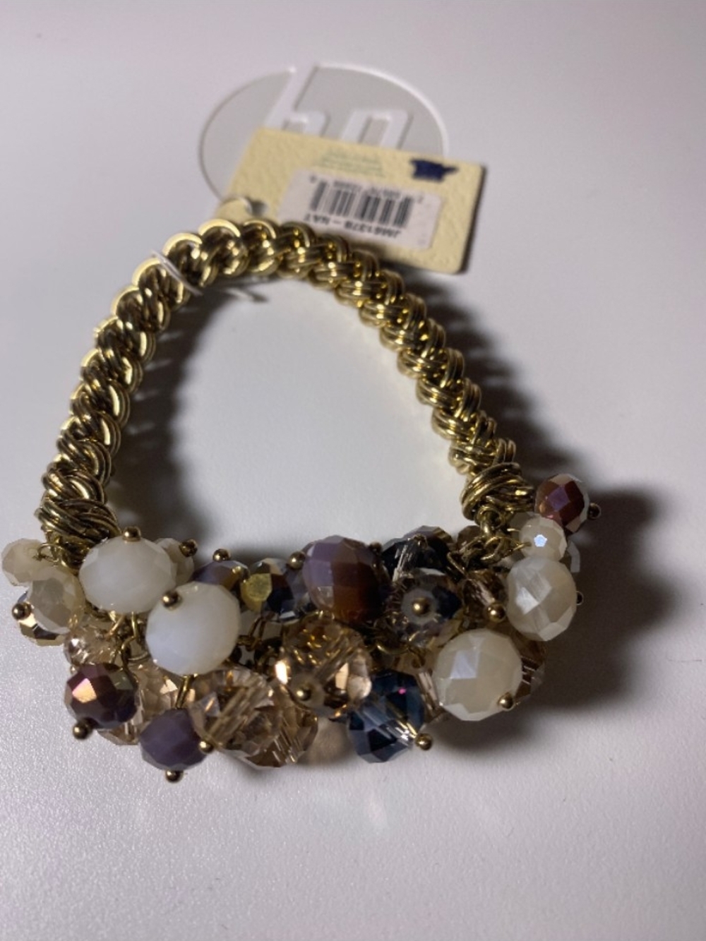 NWT Jane Marie Gold Chain Bracelet with Cream and Neutral And Plum Faceted Beads
